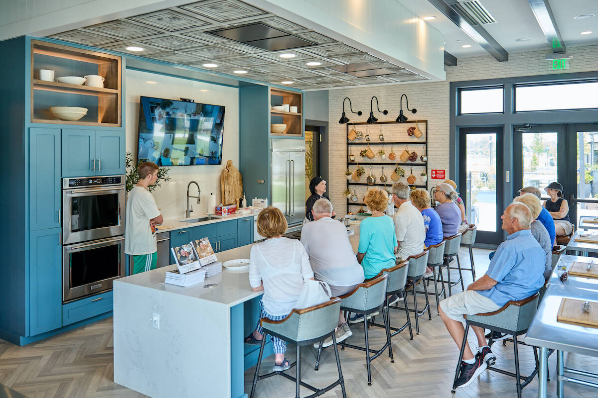 Amblebrook residents in a cooking class at the Nourish Kitchen. 