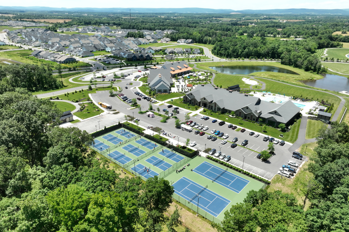 Aerial view of the outdoor Amblebrook courts